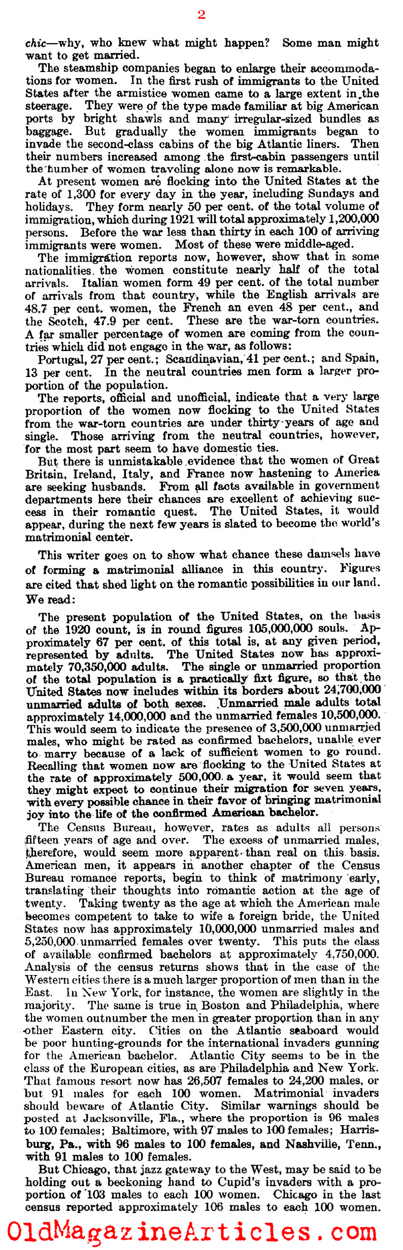 1921 Saw Many Single European Women Moving to the U.S. (Literary Digest, 1921)